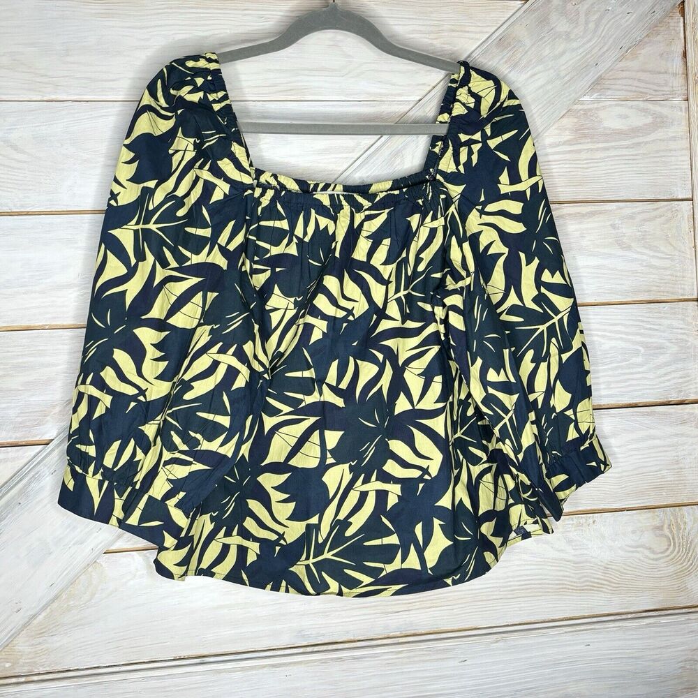 Ba&sh Yellow and Blue Blouse Square Neck Top Wally Blue